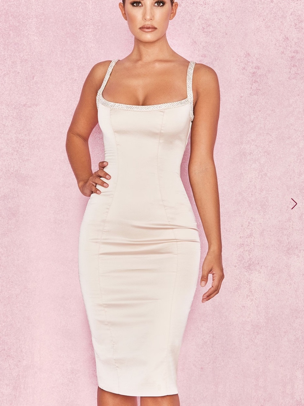 Champagne Satin Dress With Hand Sewn Crystals - Limited Edition